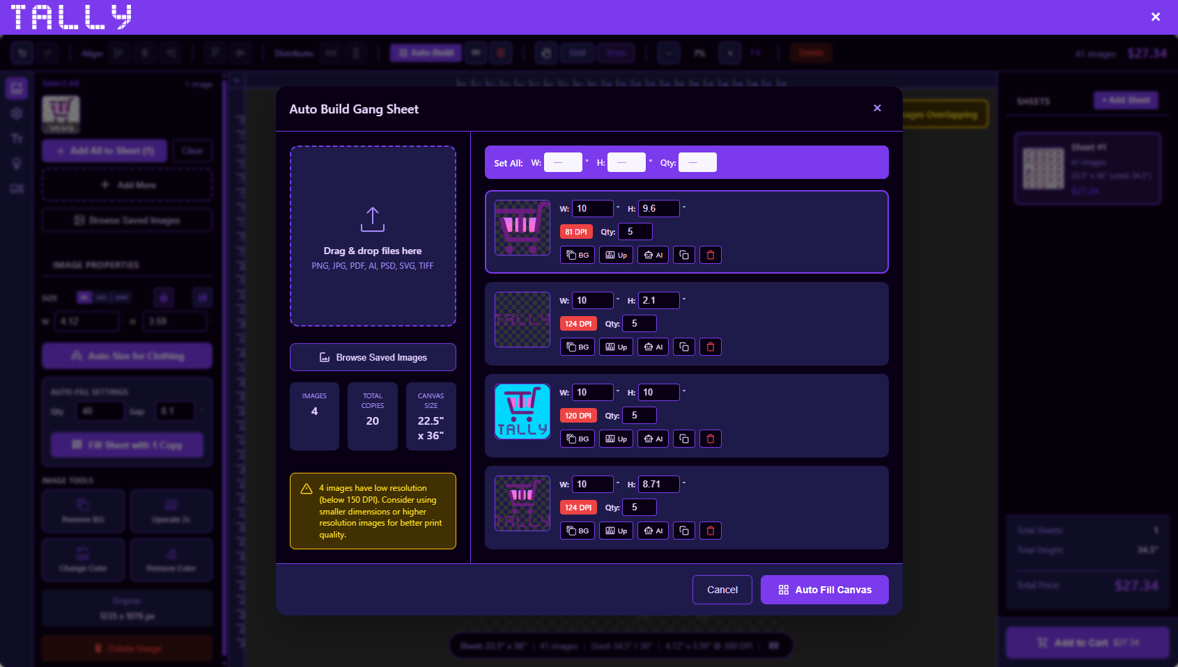 Auto-build gang sheet preview